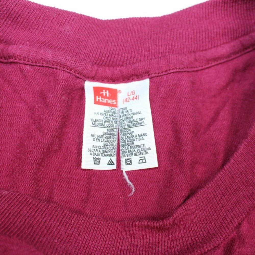 Vintage 80s 90s Hanes Mens Large 42-44 Red Pocket Single Stitch TShirt USA 50/50 - Picture 5 of 8